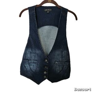 Forever 21 Women's Blue Stone-washed Denim-like Adjustable Cotton Vest Sz XL